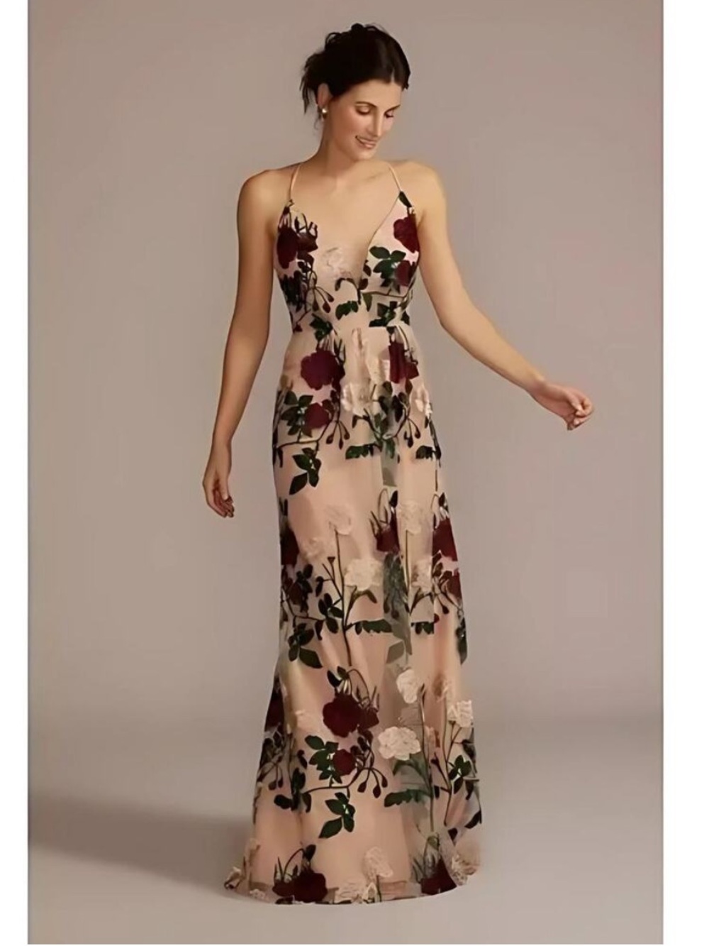 Celebrate DB Studio Floral Embroidered Spaghetti Strap Dress Beige Size 6